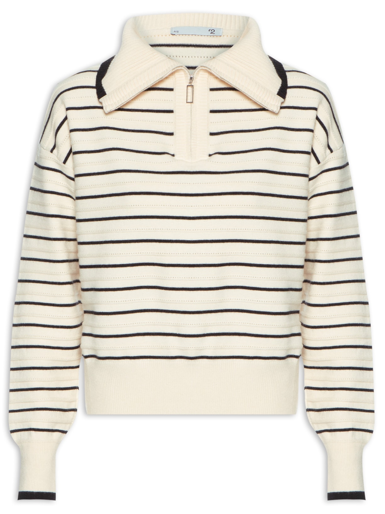 Suéter Feminino Com Zíper Frontal Em Tricot - Off White