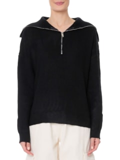 Suéter Feminino Com Zíper Frontal - Preto by BASIQ