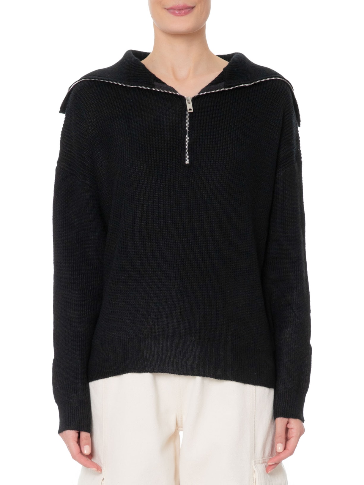 Suéter Feminino Com Zíper Frontal - Preto by BASIQ
