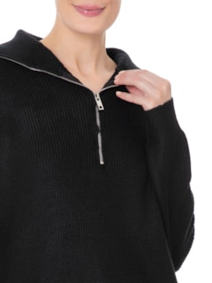 Suéter Feminino Com Zíper Frontal - Preto by BASIQ