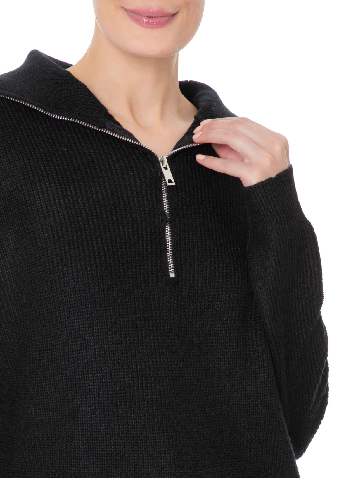 Suéter Feminino Com Zíper Frontal - Preto by BASIQ