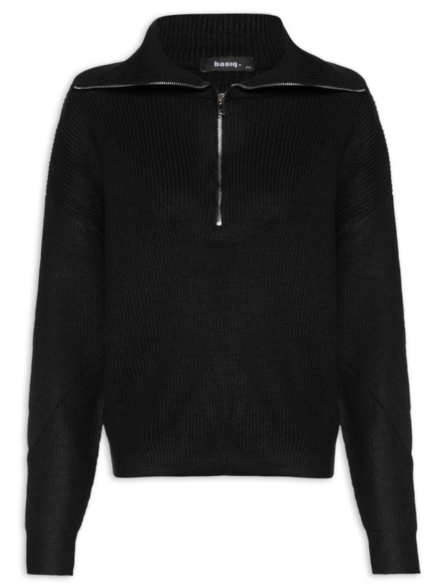 Suéter Feminino Com Zíper Frontal - Preto by BASIQ