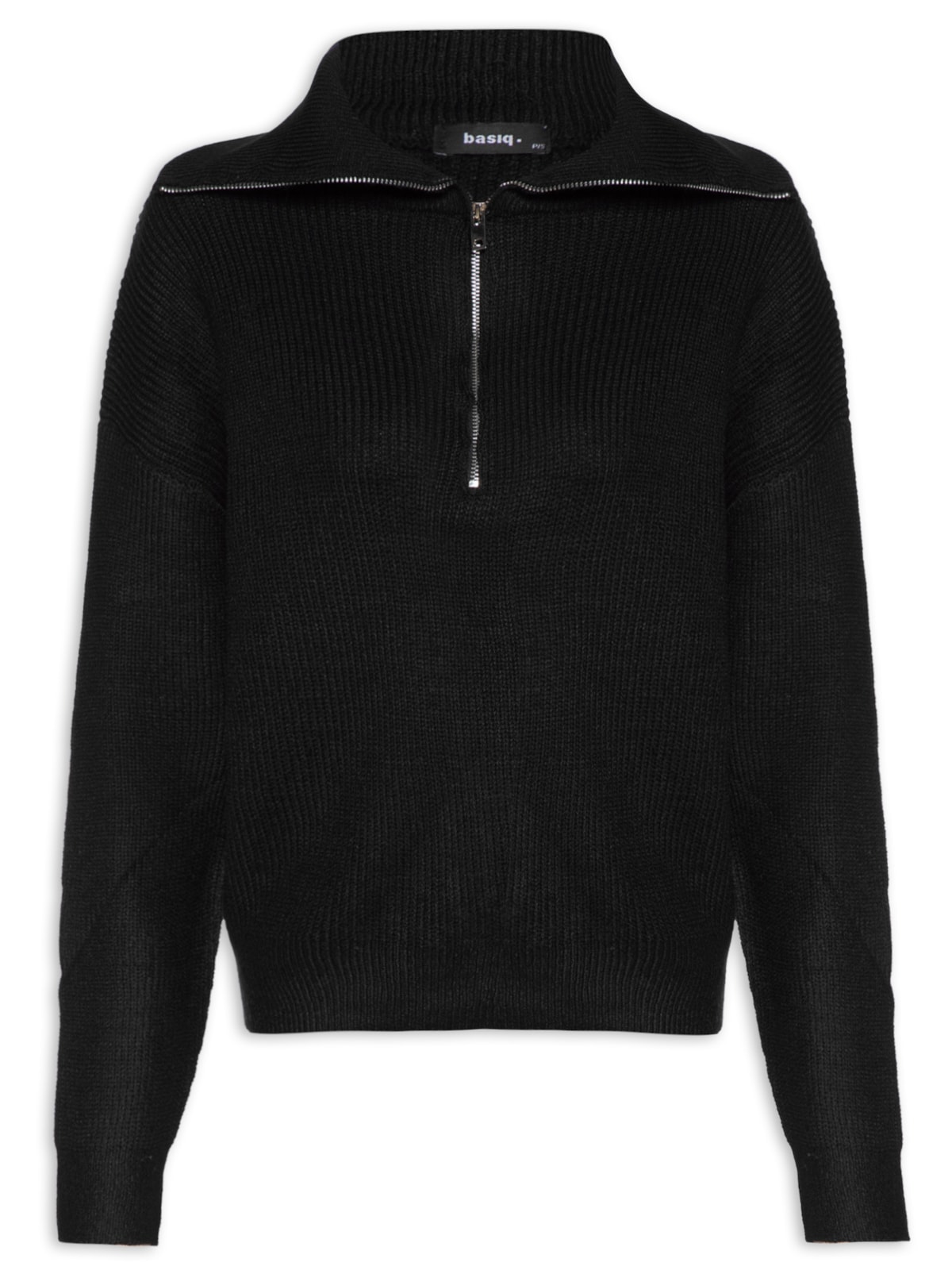 Suéter Feminino Com Zíper Frontal - Preto by BASIQ