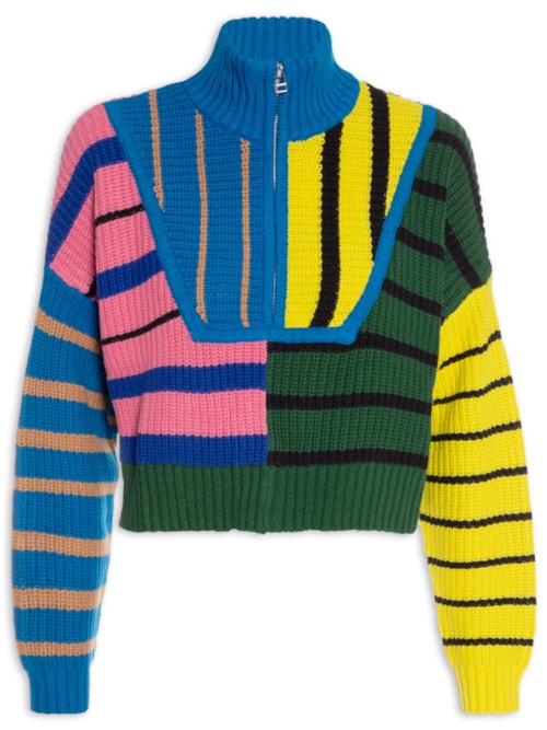 Suéter Feminino Cropped Hampton Formentera Stripe - Azul