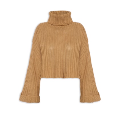 Suéter Feminino Cropped Manga Longa - Bege