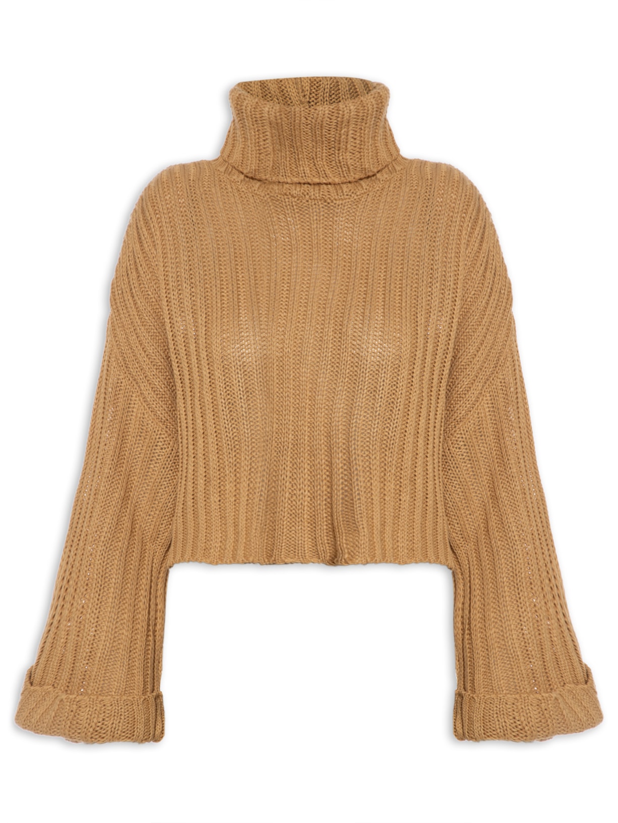 Suéter Feminino Cropped Manga Longa - Bege