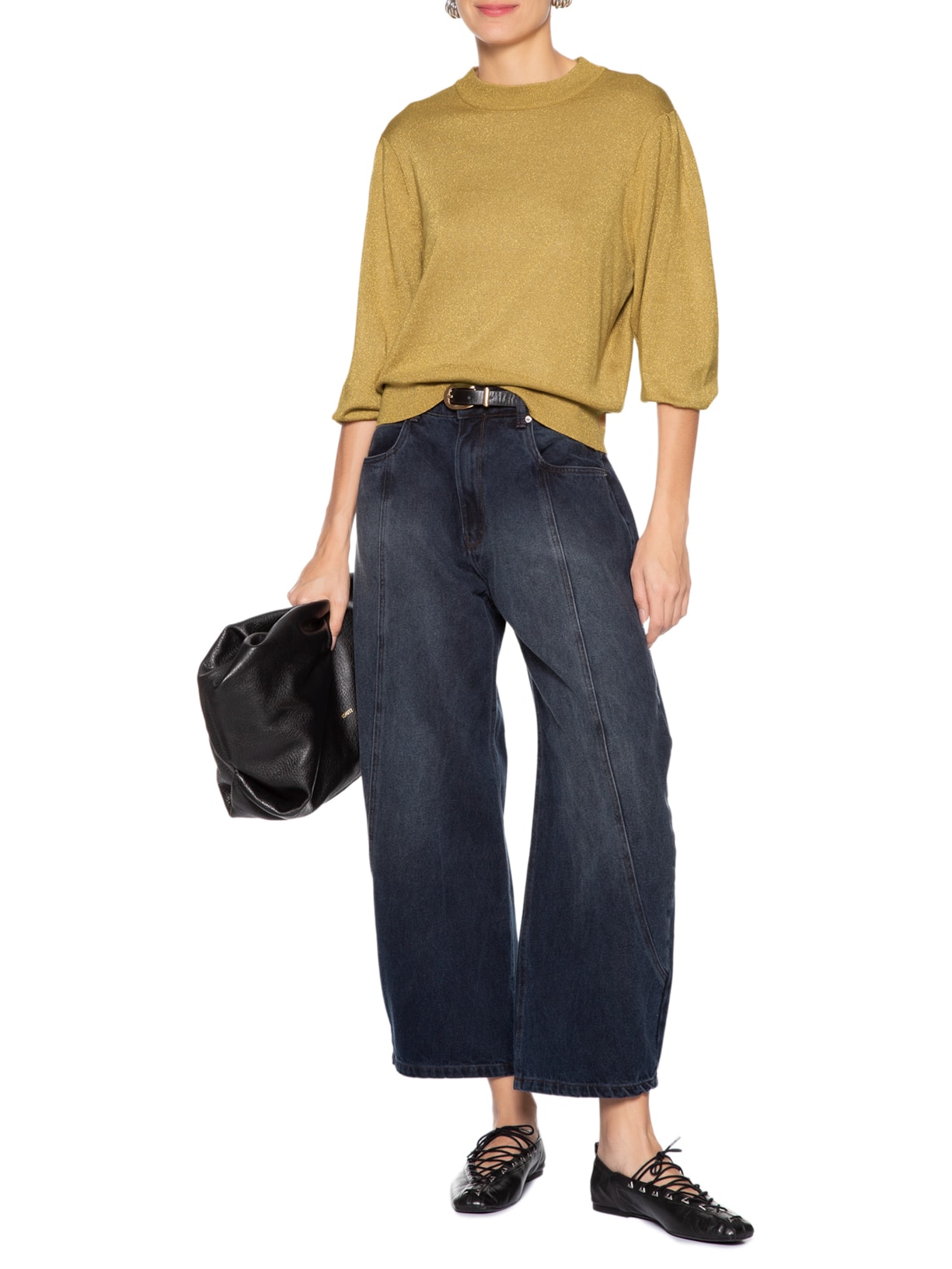 Suéter Feminino De Tricot Com Lurex Dourado Animale Jeans
