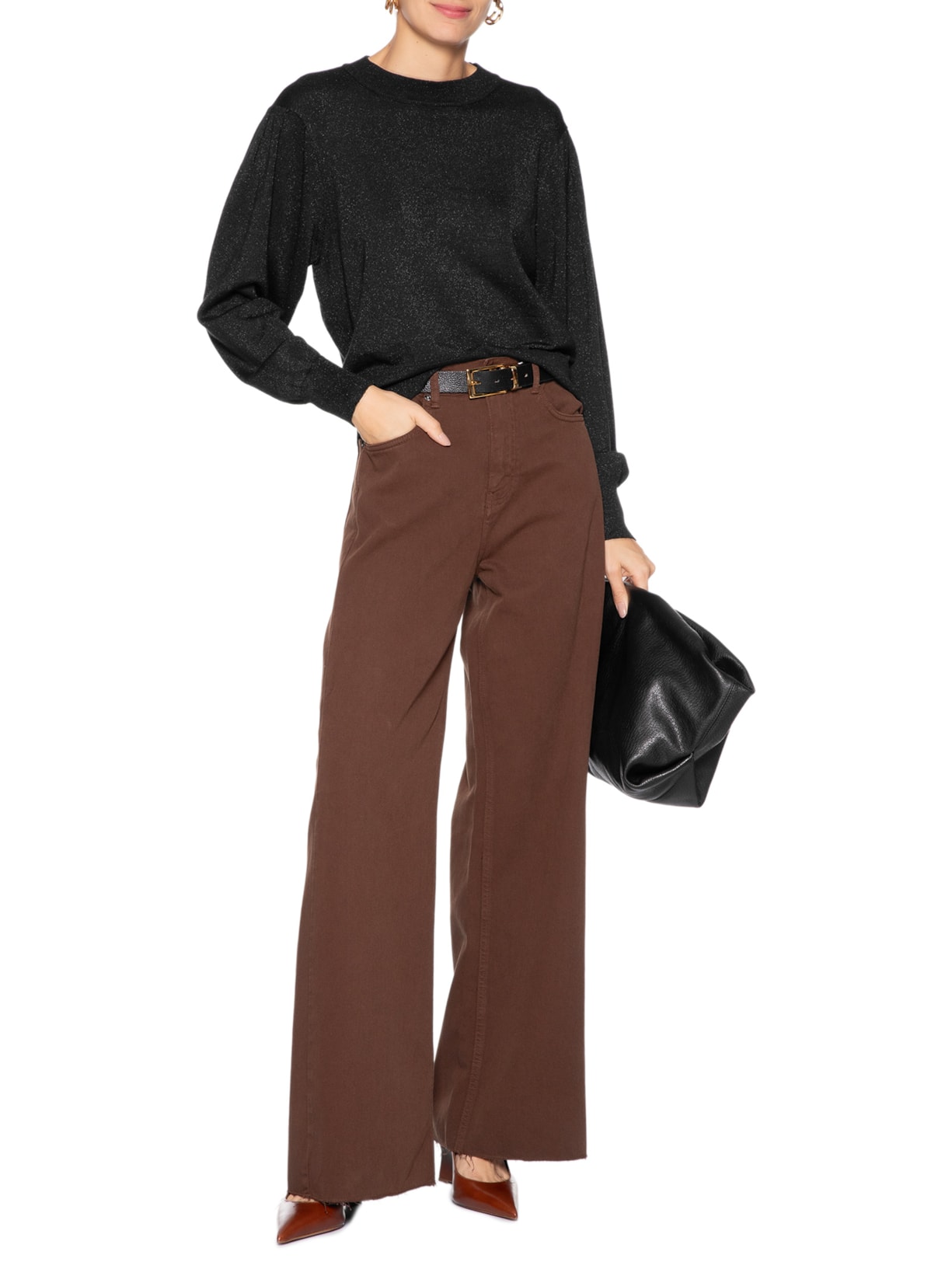 Suéter Feminino De Tricot Com Lurex Preto Animale Jeans