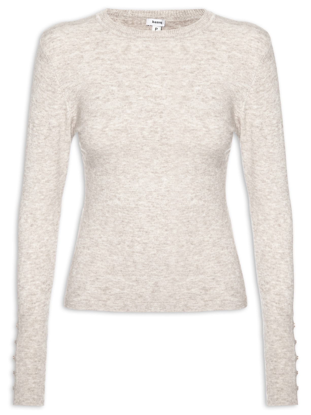 Suéter Feminino Em Tricot Bege Basiq