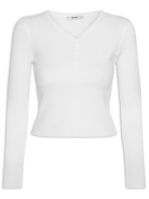 Suéter Feminino Em Tricot Com Botões - Branco