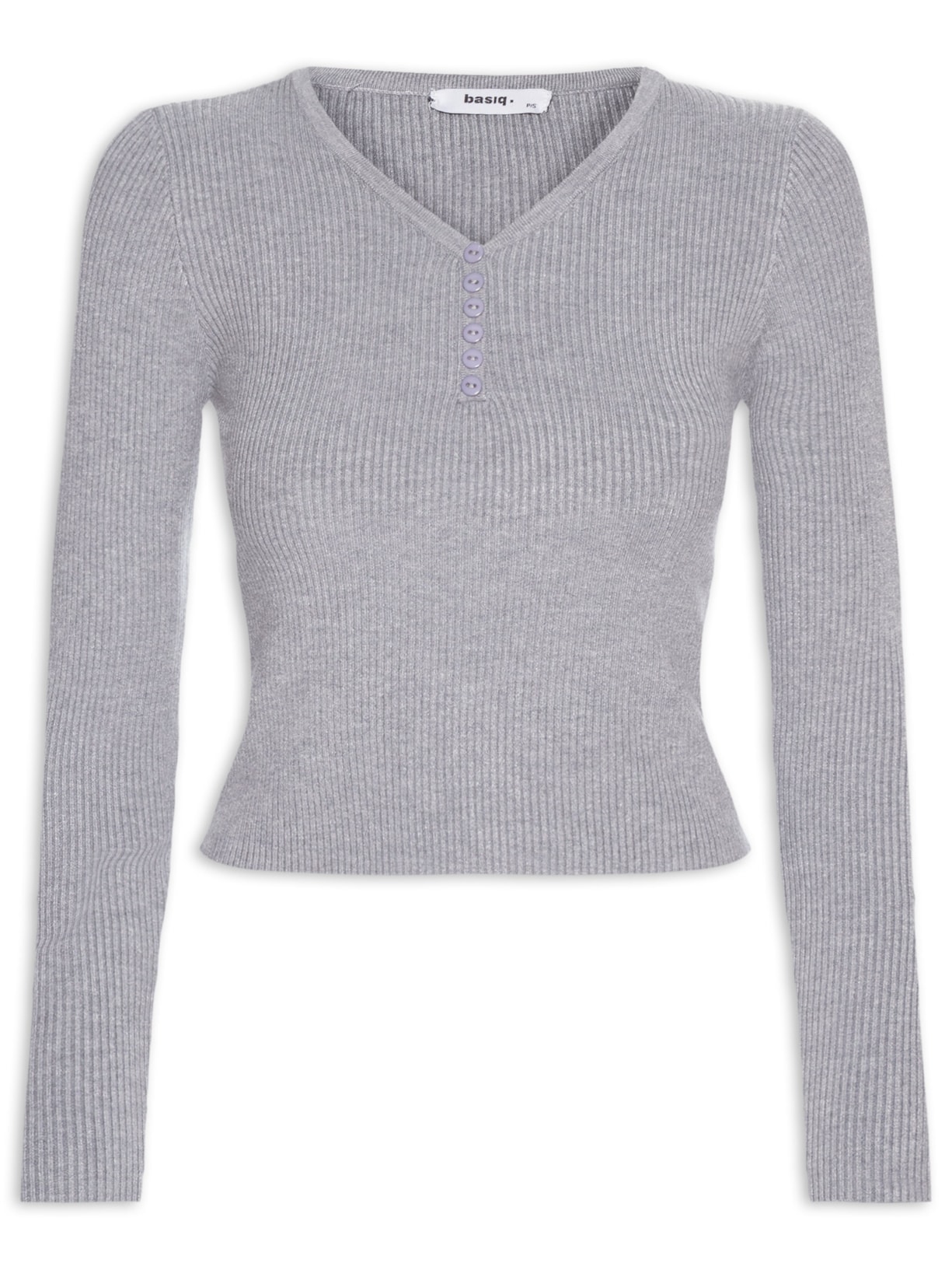 Suéter Feminino Em Tricot Com Botões Cinza Basiq