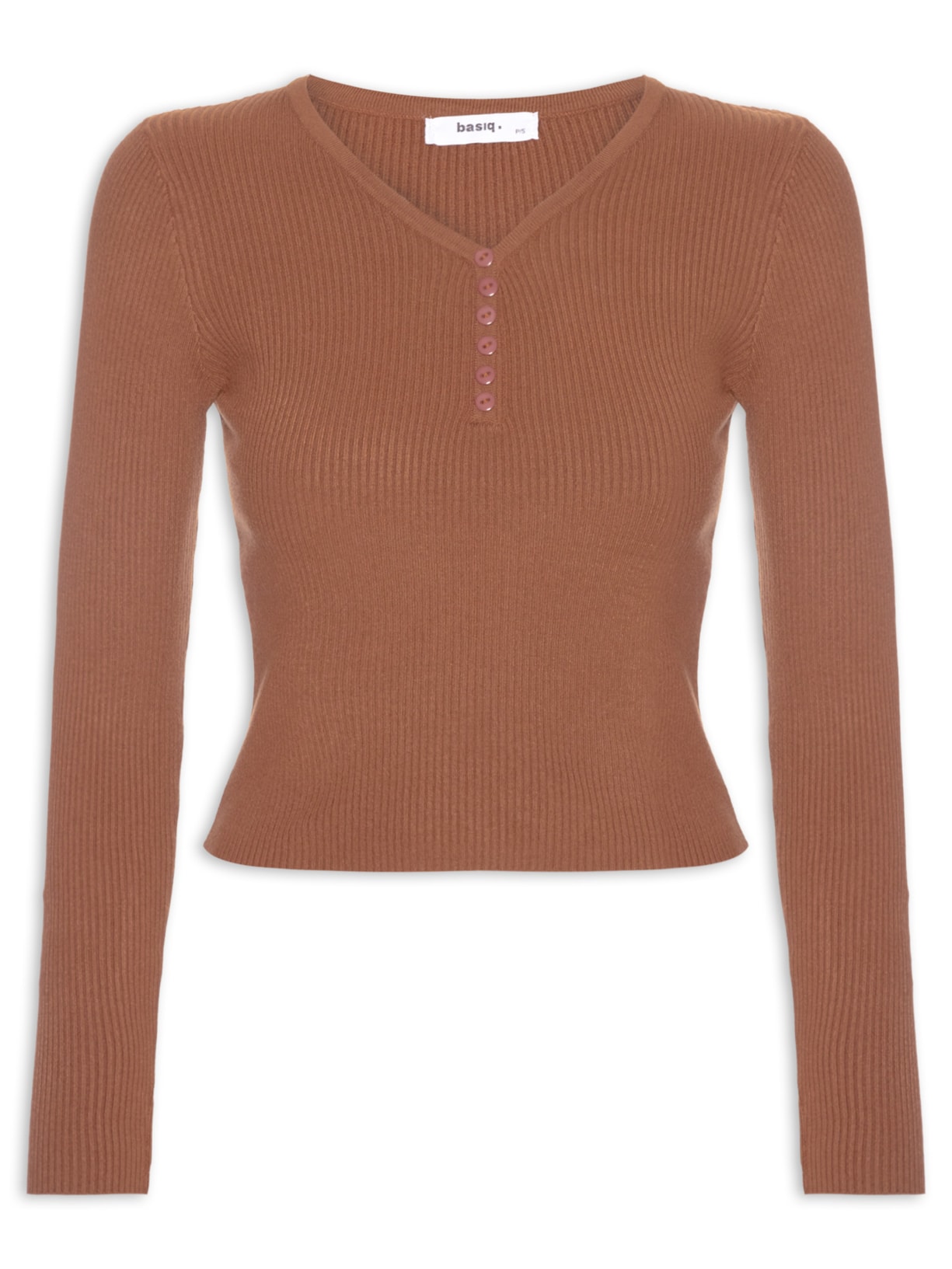 Suéter Feminino Em Tricot Com Botões - Marrom