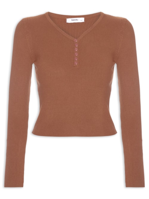 Suéter Feminino Em Tricot Com Botões - Marrom