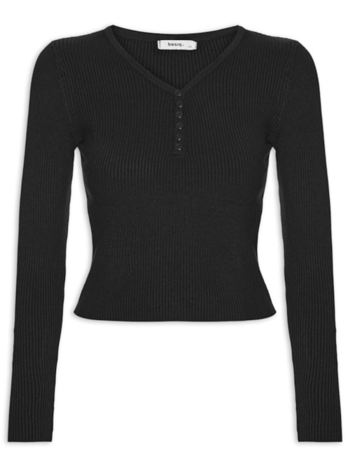 Suéter Feminino Em Tricot Com Botões - Preto