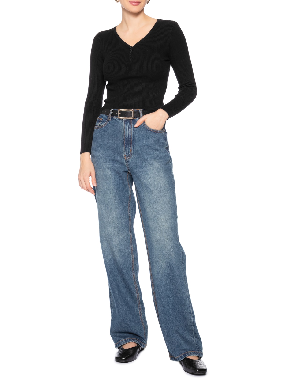 Suéter Feminino Em Tricot Com Botões Preto Basiq