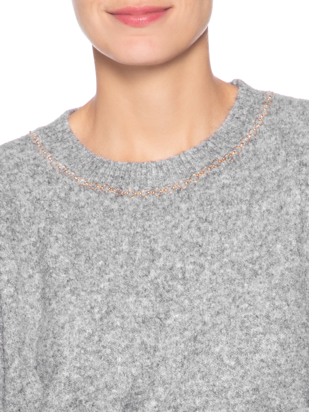 Suéter Feminino Em Tricot Com Detalhe Corrente Cinza Market 33