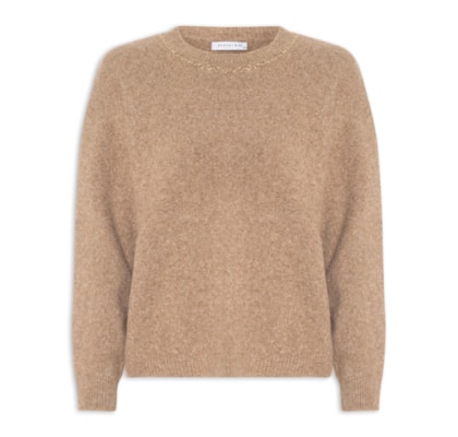 Suéter Feminino Em Tricot Com Detalhe Corrente - Marrom