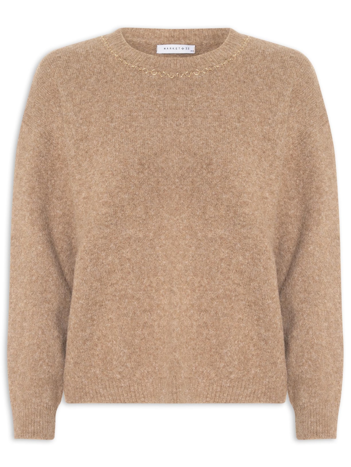Suéter Feminino Em Tricot Com Detalhe Corrente - Marrom
