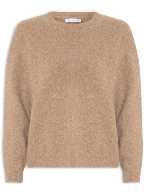 Suéter Feminino Em Tricot Com Detalhe Corrente - Marrom