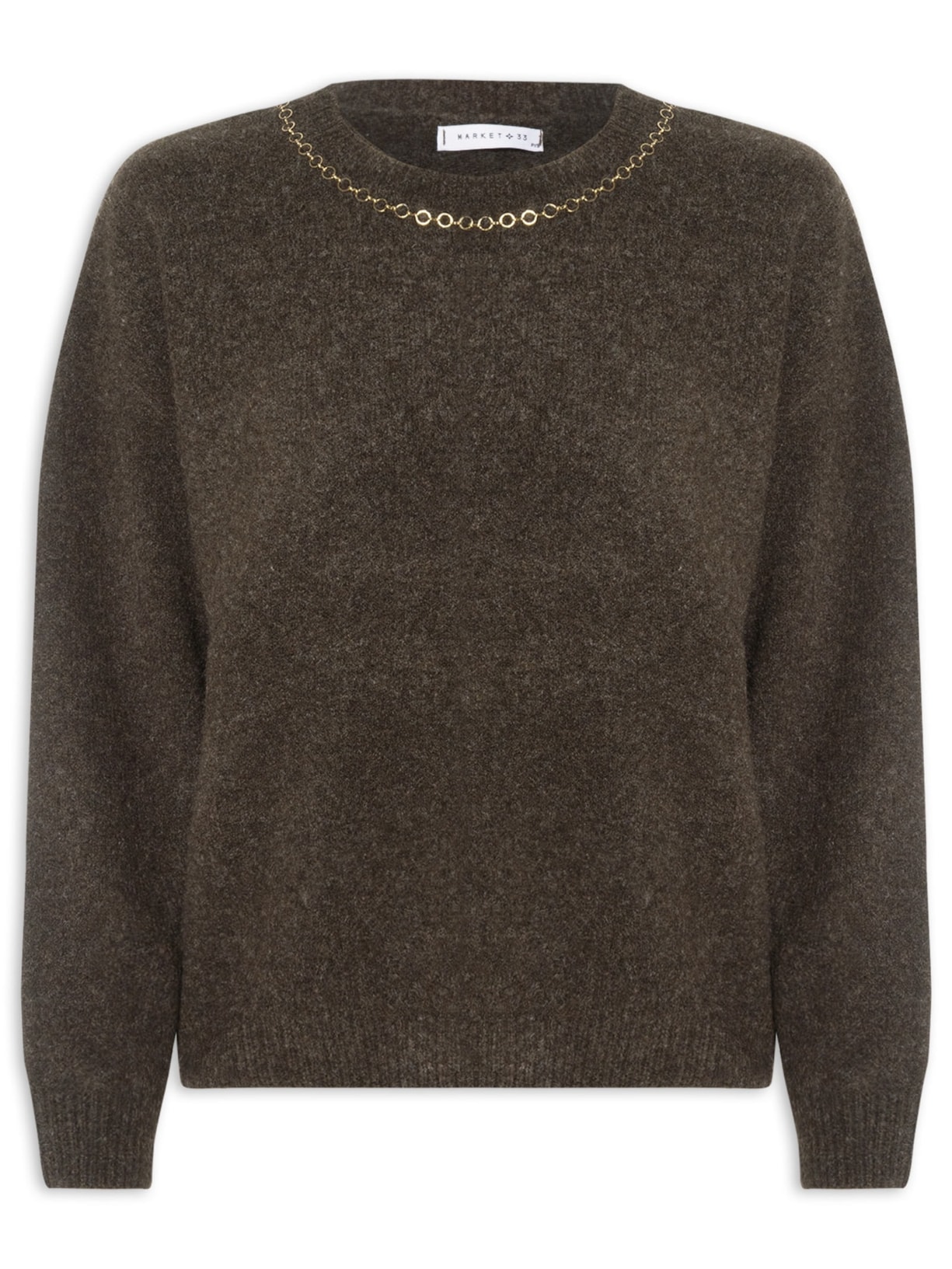 Suéter Feminino Em Tricot Com Detalhe Corrente - Marrom