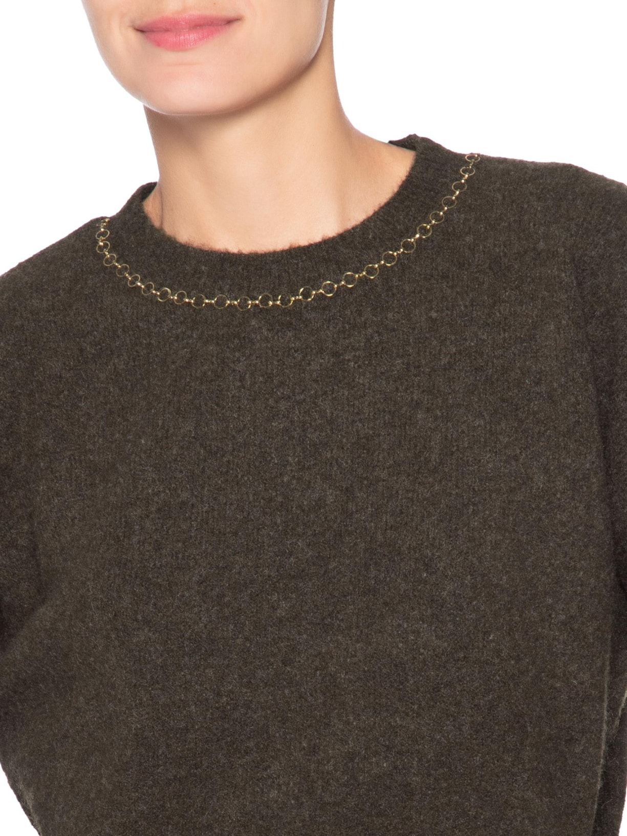 Suéter Feminino Em Tricot Com Detalhe Corrente Marrom Market 33