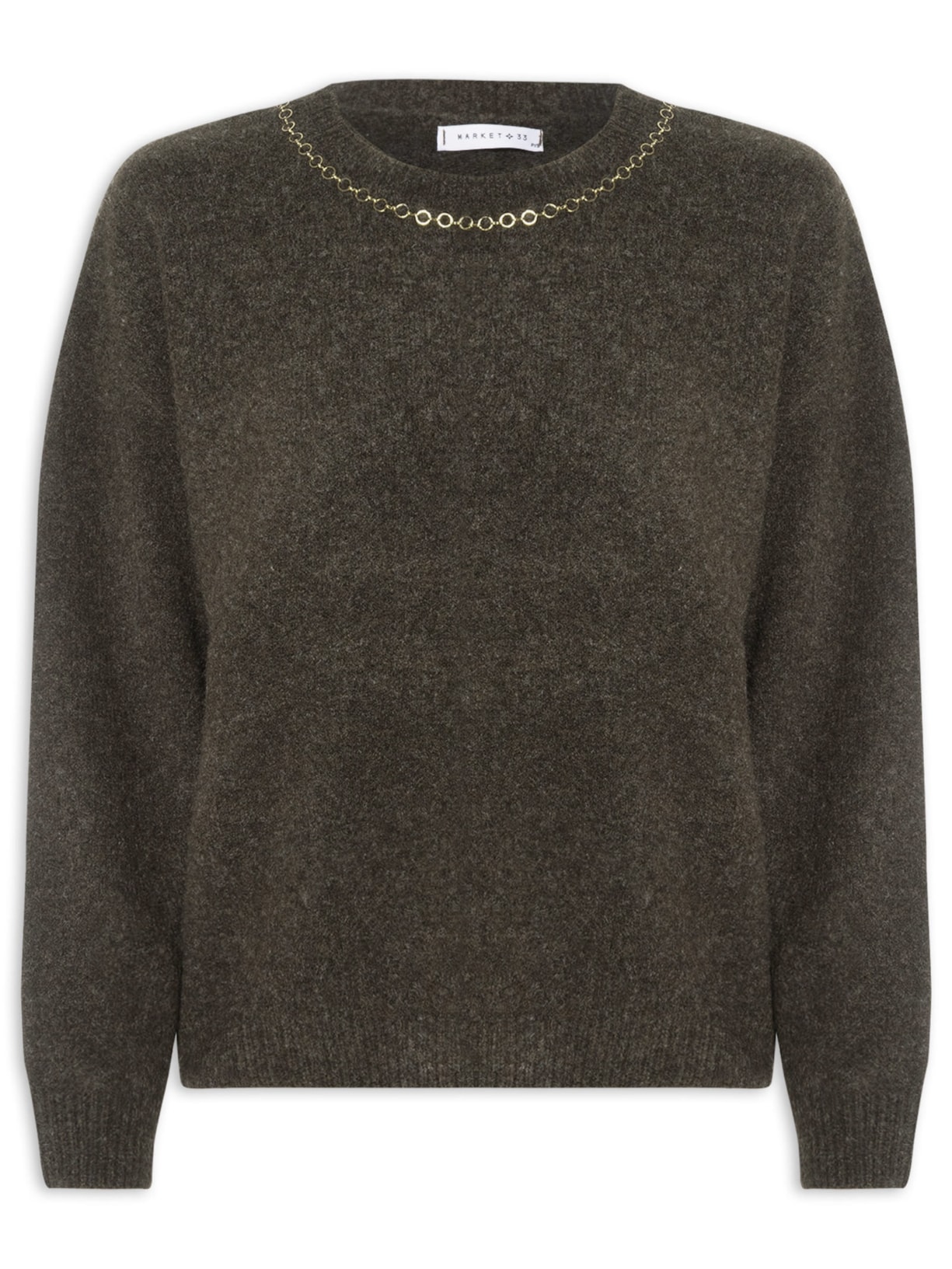 Suéter Feminino Em Tricot Com Detalhe Corrente - Marrom