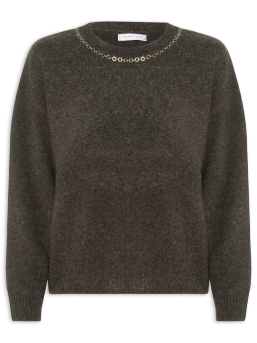 Suéter Feminino Em Tricot Com Detalhe Corrente - Marrom