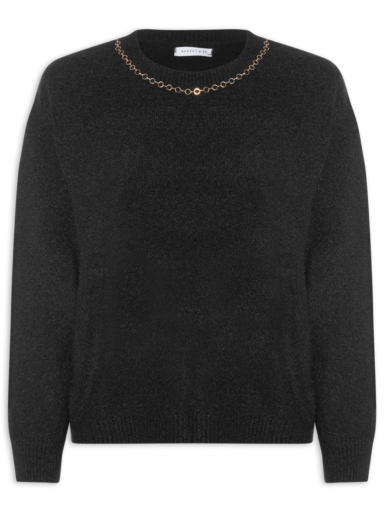 Suéter Feminino Em Tricot Com Detalhe Corrente Preto Market 33