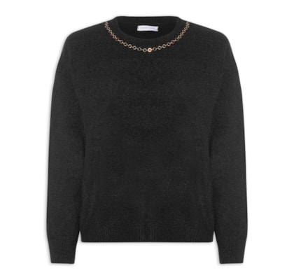 Suéter Feminino Em Tricot Com Detalhe Corrente - Preto