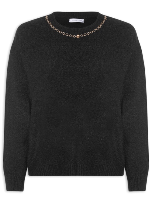 Suéter Feminino Em Tricot Com Detalhe Corrente - Preto
