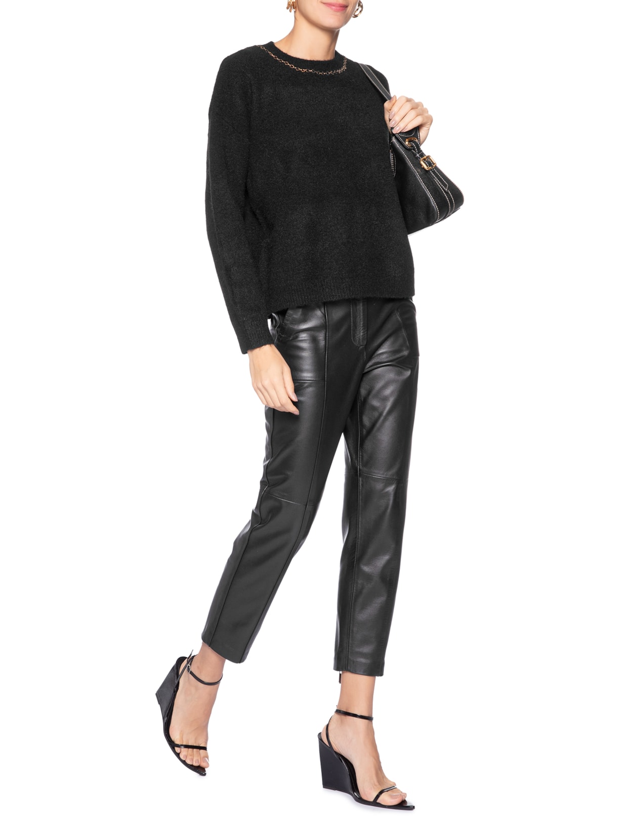 Suéter Feminino Em Tricot Com Detalhe Corrente Preto Market 33
