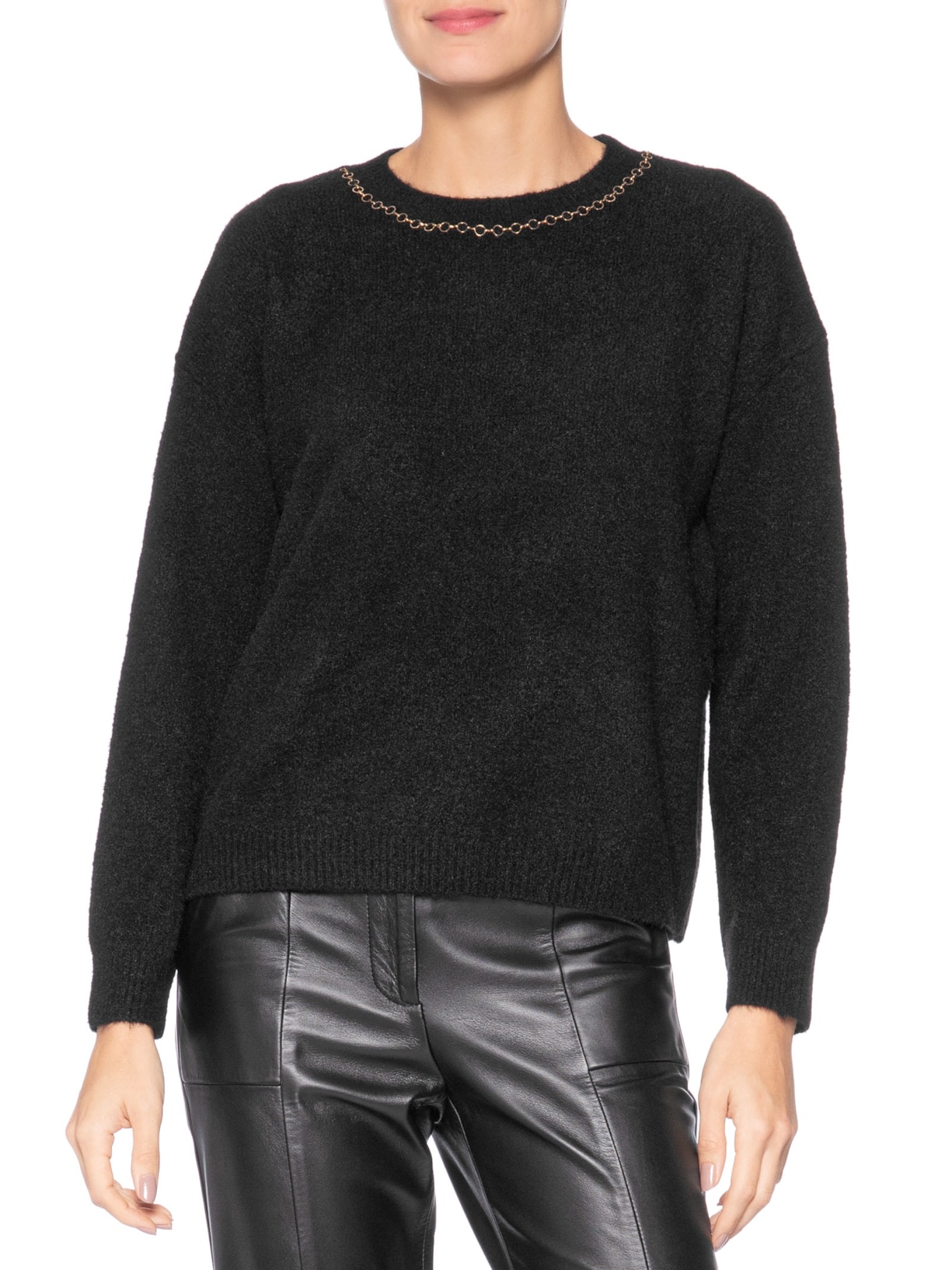 Suéter Feminino Em Tricot Com Detalhe Corrente Preto Market 33
