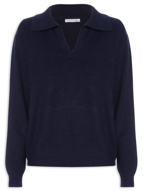 Suéter Feminino Em Tricot Com Gola Polo - Azul
