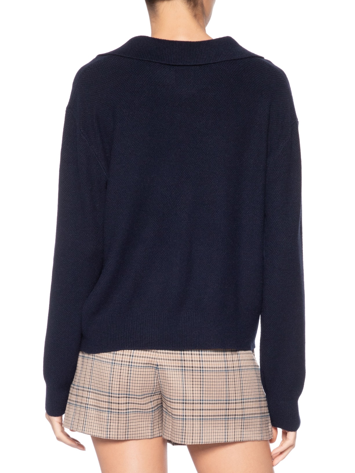 Suéter Feminino Em Tricot  Com Gola Polo Azul Market 33