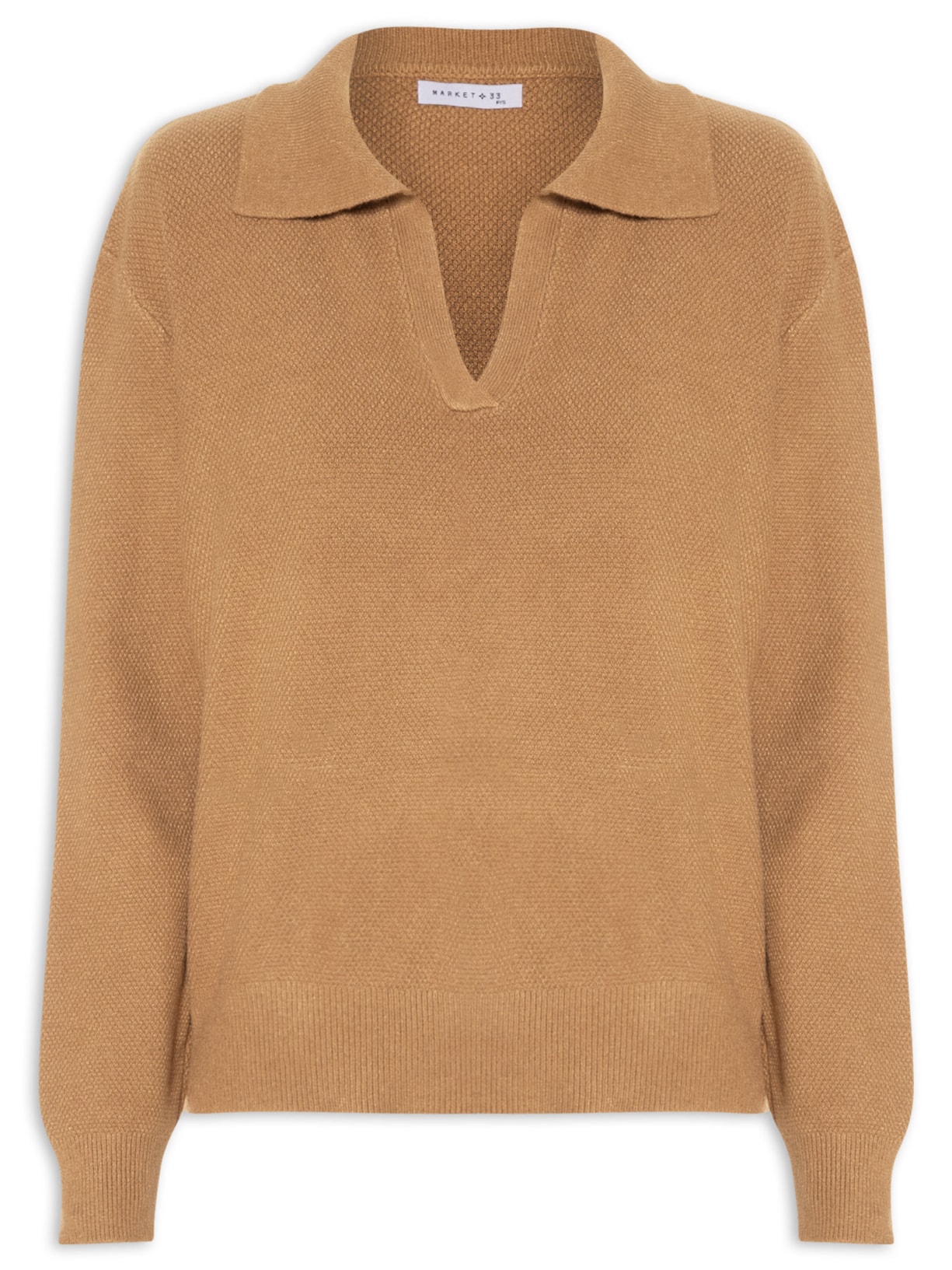 Suéter Feminino Em Tricot  Com Gola Polo Marrom Market 33