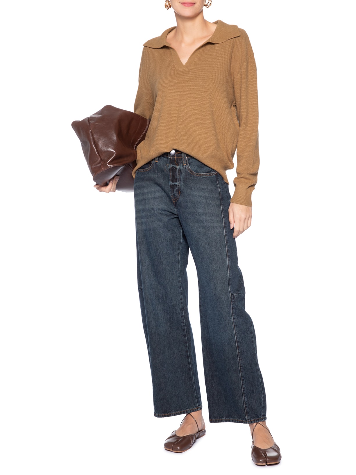 Suéter Feminino Em Tricot  Com Gola Polo Marrom Market 33