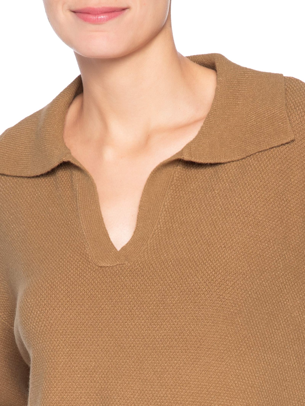 Suéter Feminino Em Tricot  Com Gola Polo Marrom Market 33