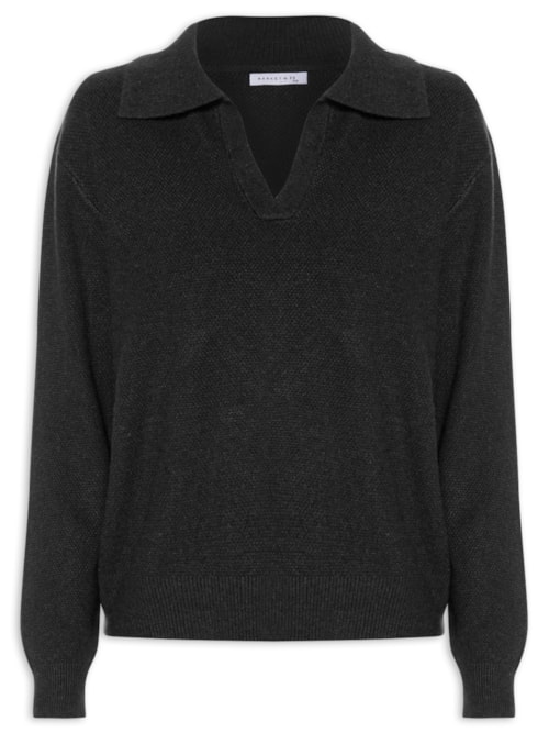 Suéter Feminino Em Tricot Com Gola Polo - Preto