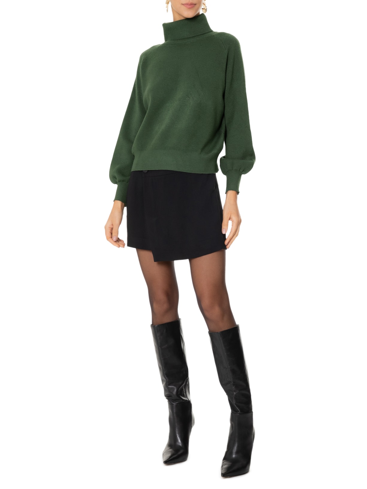 Suéter Feminino Em Tricot Manga Longa Verde '2Essential