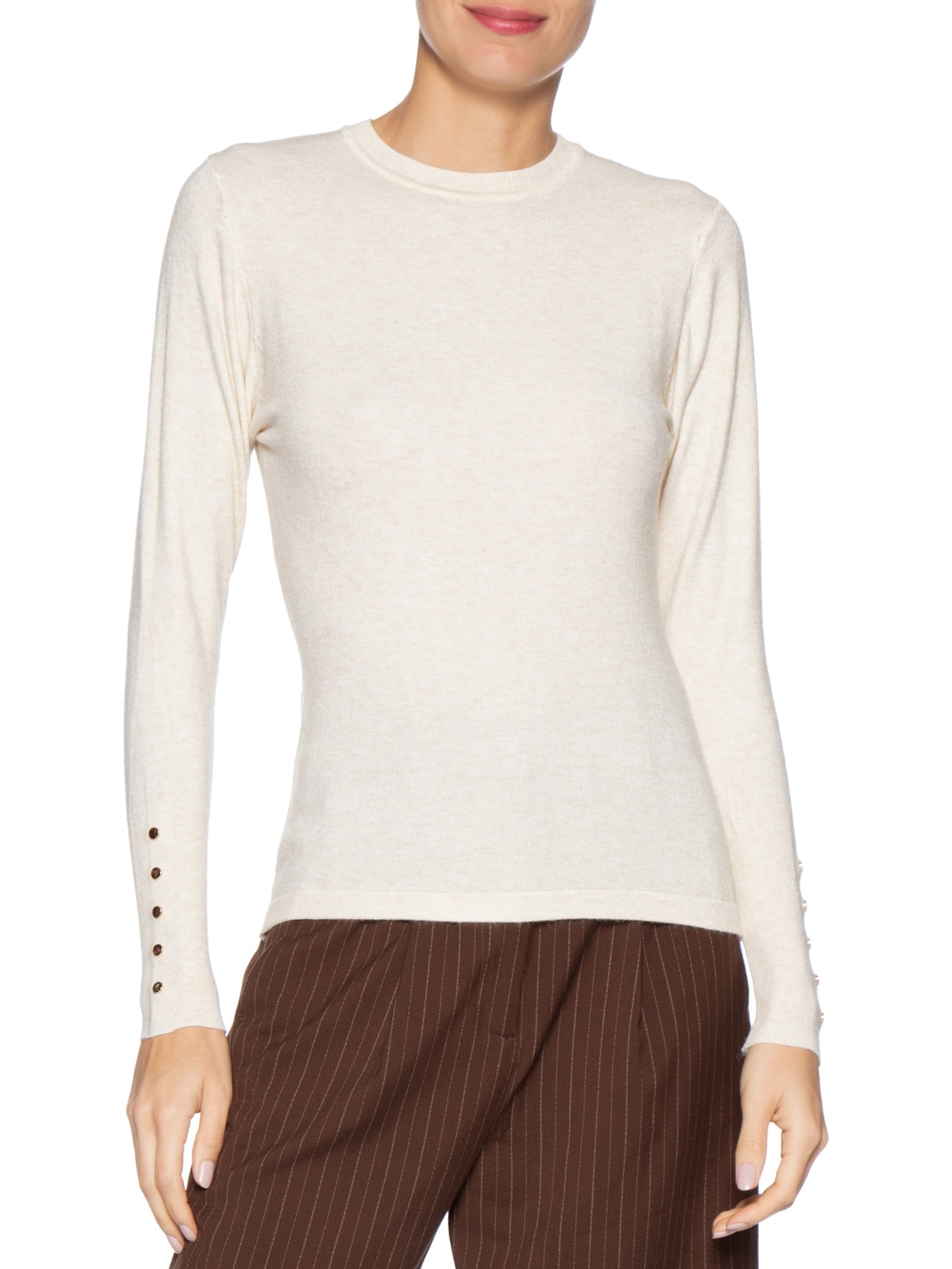 Suéter Feminino Em Tricot Off White Basiq