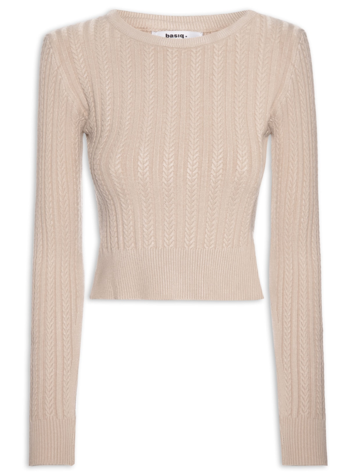 Suéter Feminino Em Tricot Trançado - Bege