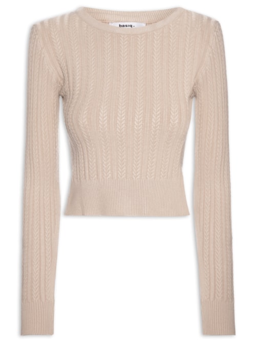 Suéter Feminino Em Tricot Trançado - Bege