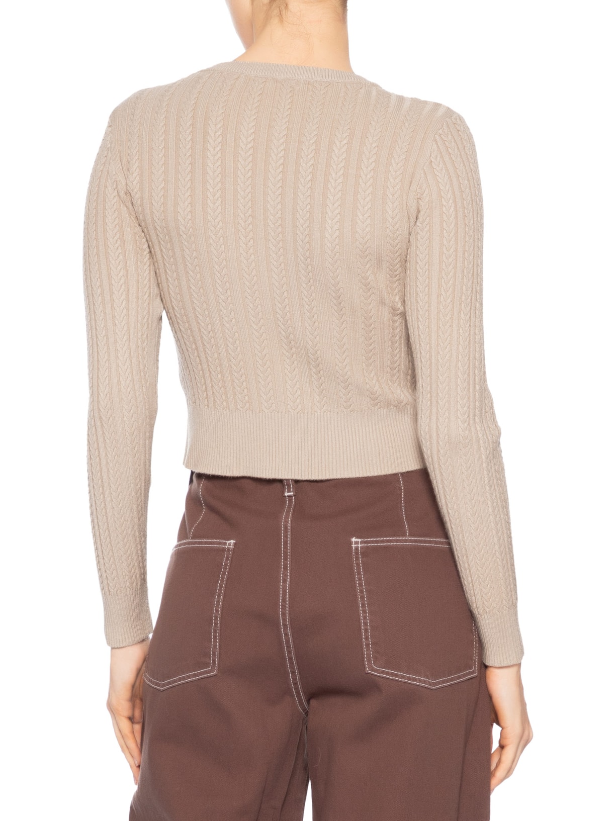 Suéter Feminino Em Tricot Trançado Bege Basiq