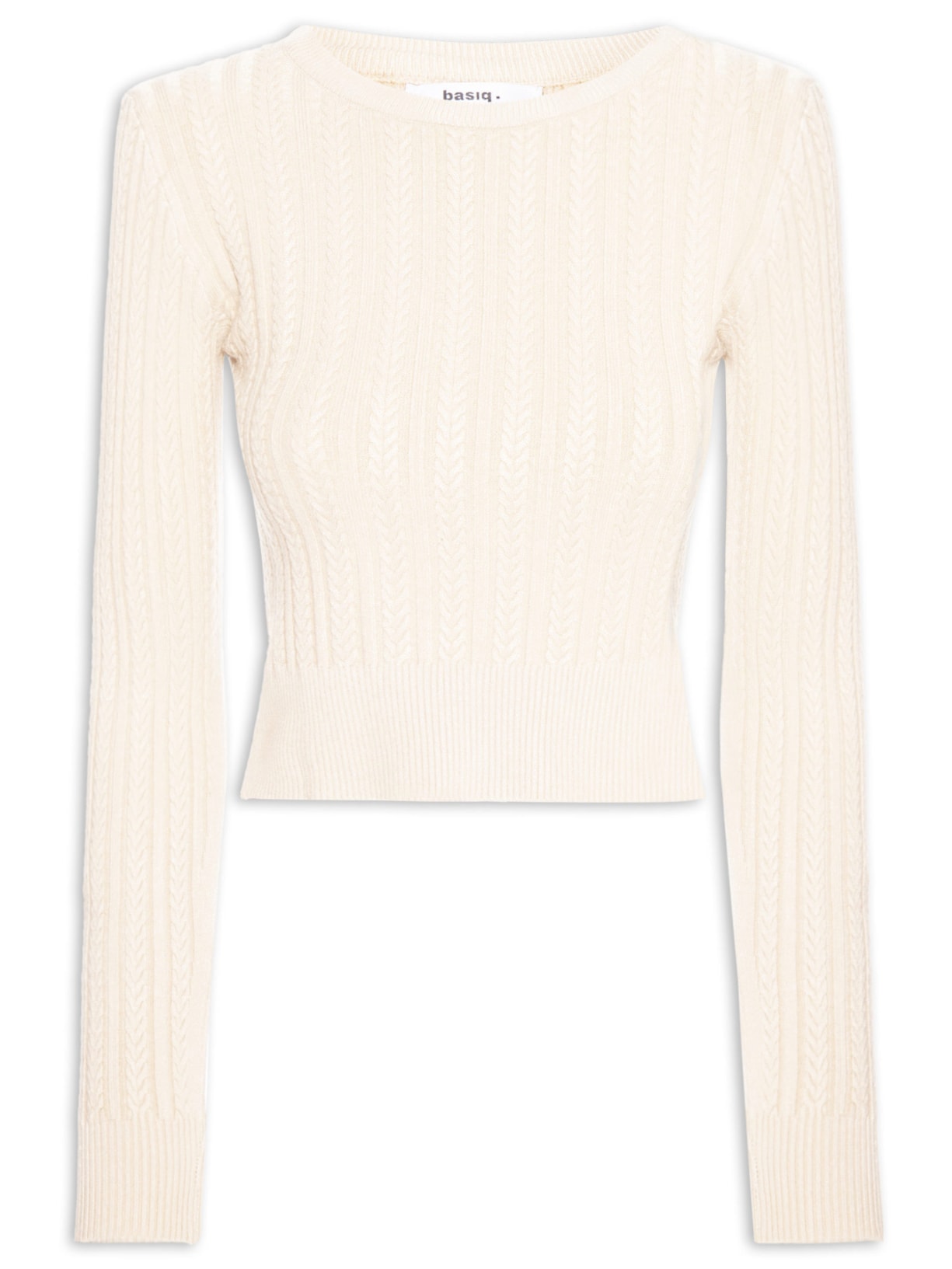 Suéter Feminino Em Tricot Trançado - Bege