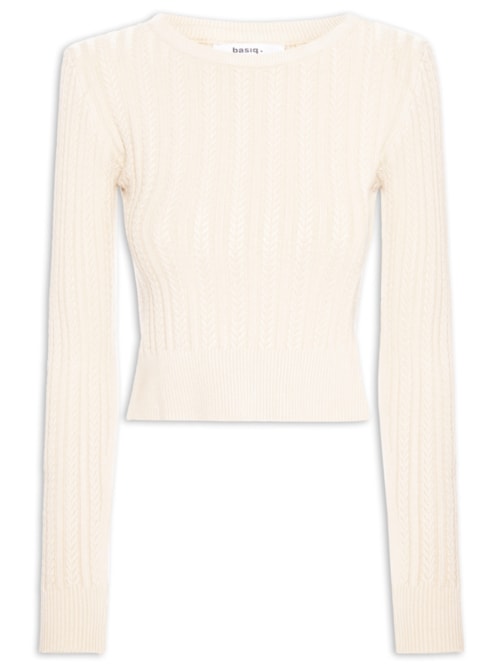 Suéter Feminino Em Tricot Trançado - Bege