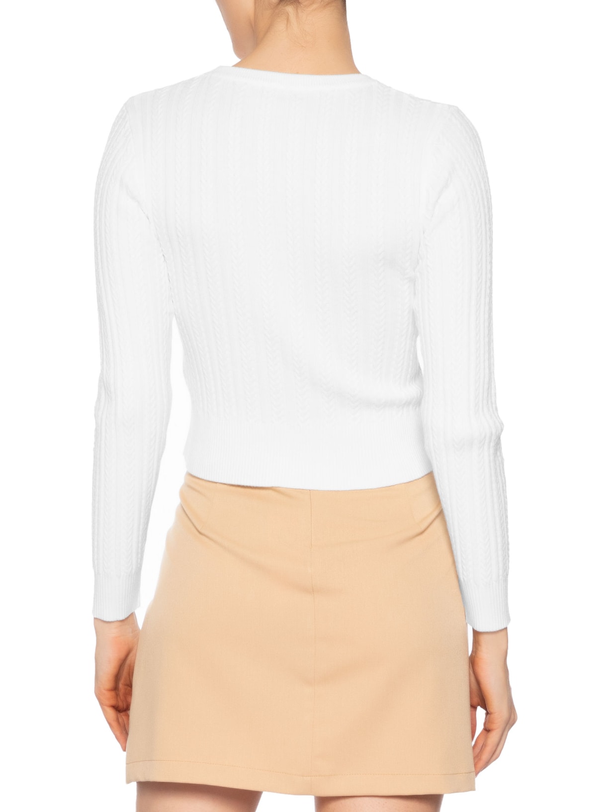 Suéter Feminino Em Tricot Trançado Branco Basiq