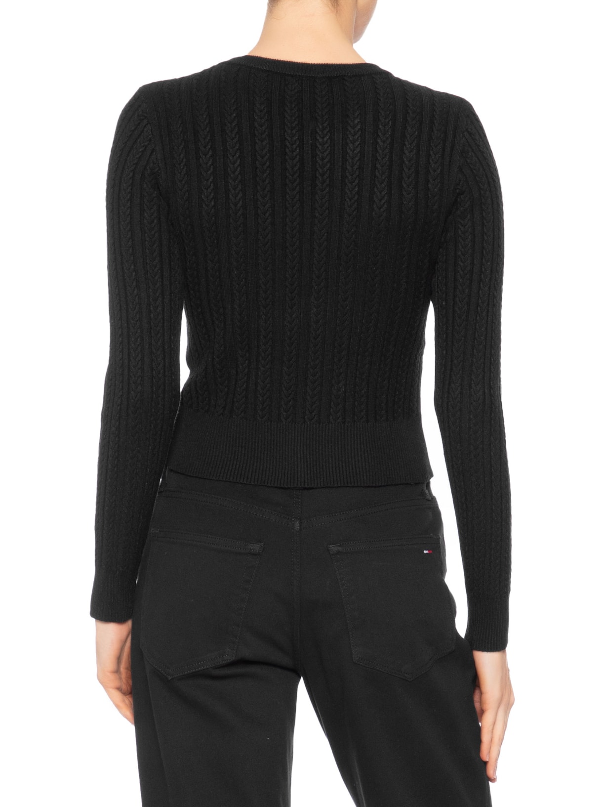 Suéter Feminino em Tricot Trançado Preto Basiq