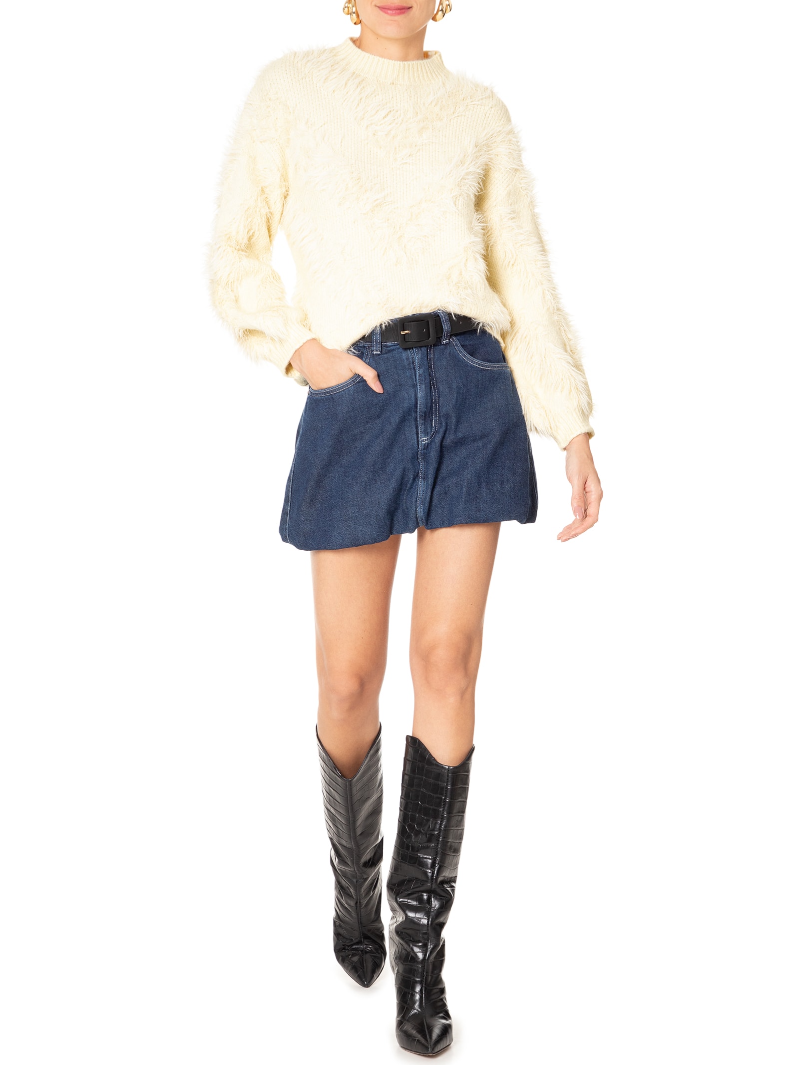 Market 33 - Suéter Feminino Felpudo Em Tricot - Off White