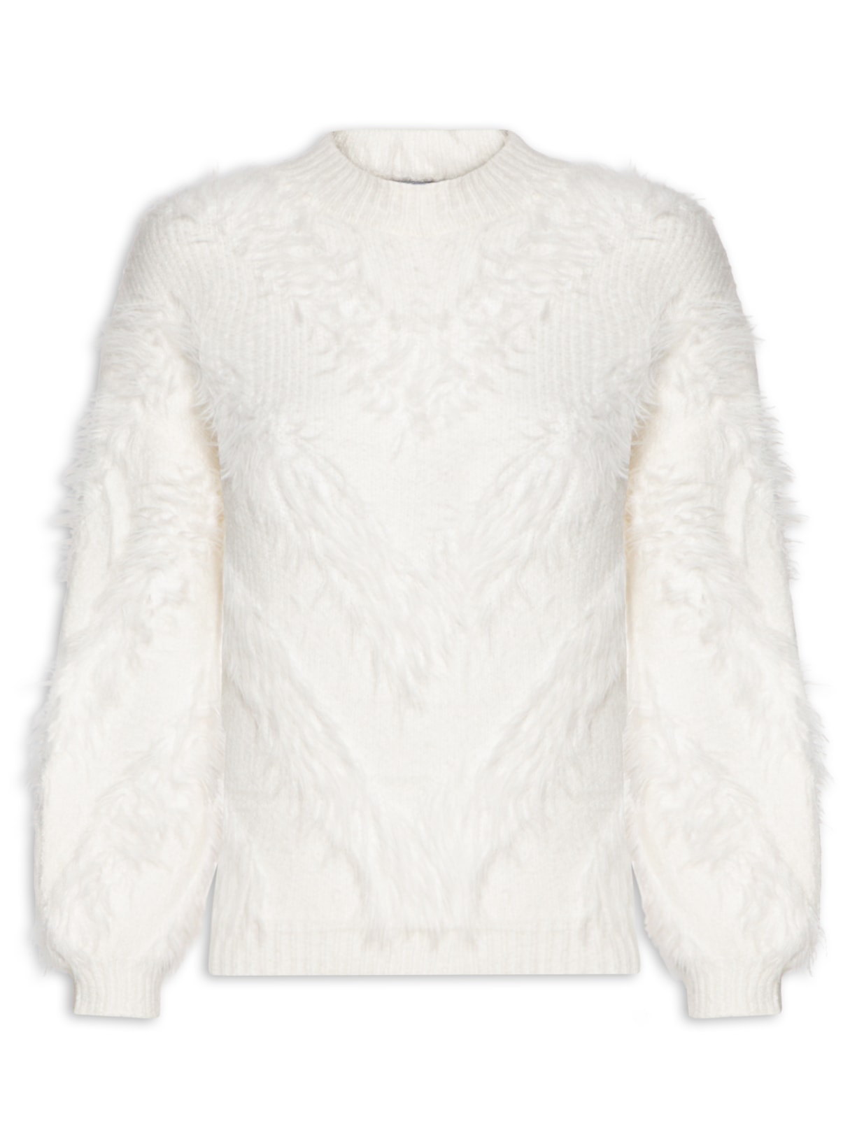 Suéter Feminino Felpudo Em Tricot - Off White