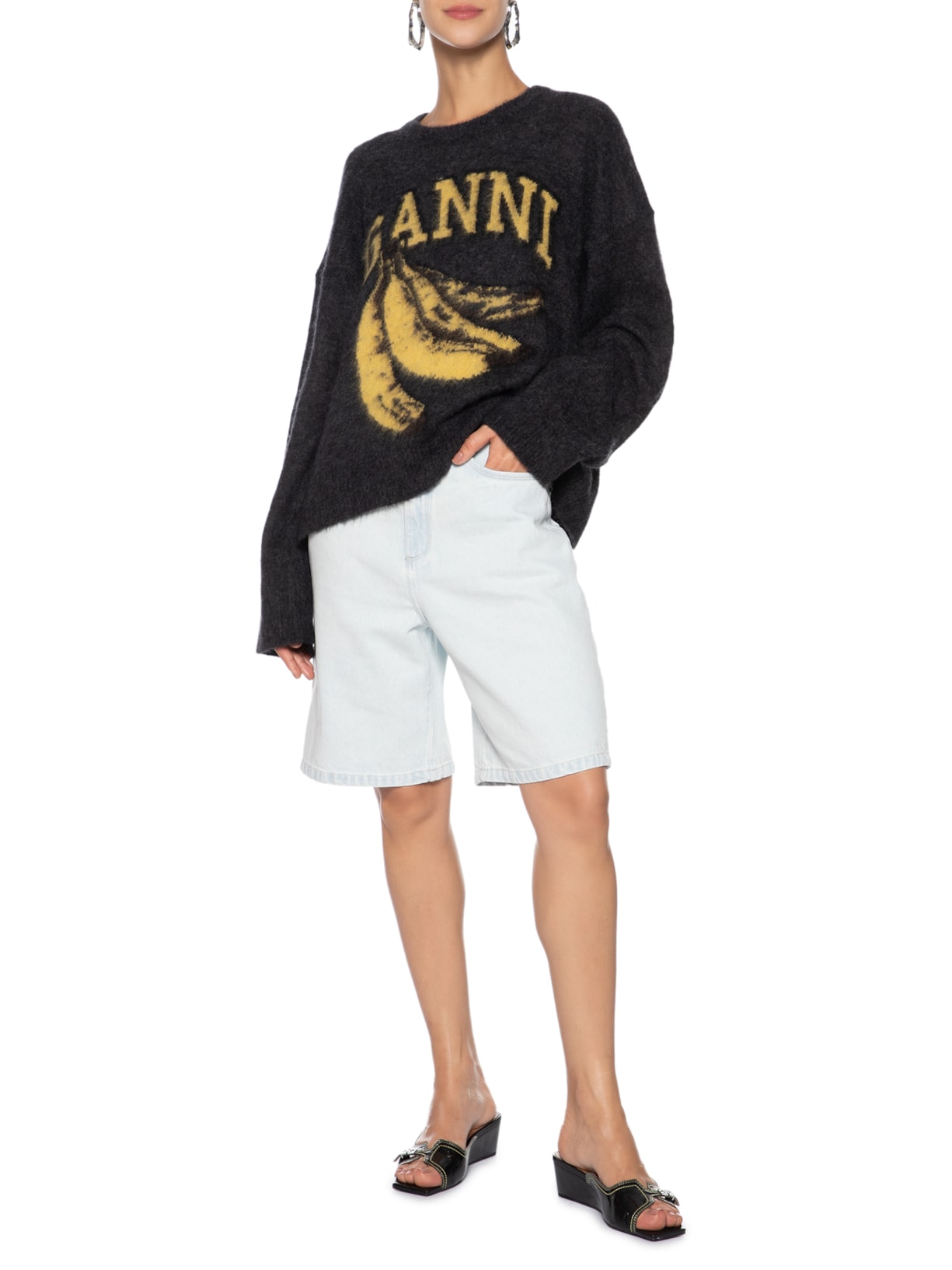 Suéter Feminino Fine Brushed Alpaca Banana Oversized Cinza Ganni